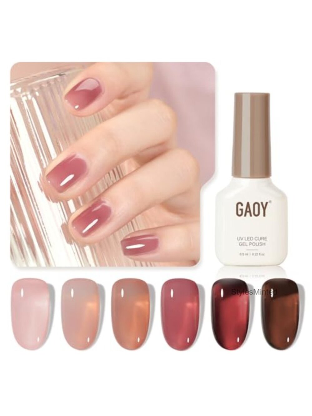 Sheer Gel Nail Polish Set 6 Colors Nail Art Kit UV Cure Long-Lasting